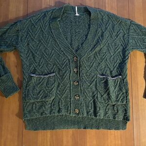 Free People Women’s Green Cable Knit Cardigan